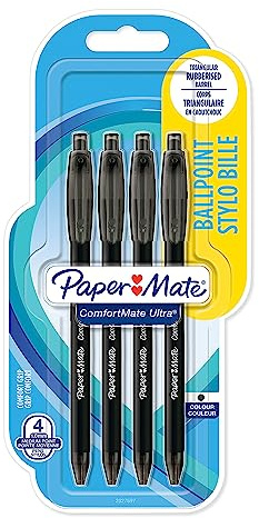 Paper Mate ComfortMate Ultra Druckkugelschreiber | mittlere Schreibspitze (1,0 mm) | schwarz | 4 Stück