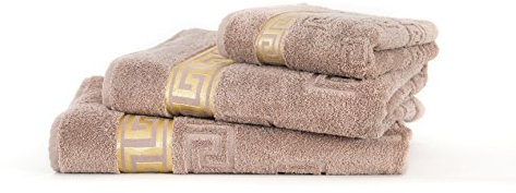 Arle-Living Luxus Medusa Saunatuch 100x200 cm - Beige/hell Braun - Hochflor Frottee mit Medusa Flachprägung und Goldener Medusa Bordüre (Sahara/Beige/hell Braun, Saunatuch 100x200 cm)