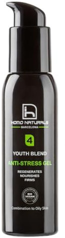 Homo Naturals Gel antiarrugas hombre Natural - Crema hidratante facial hombre ácido hialuronico y Bakuchiol - Crema cara hombre - Crema antiedad - Tratamiento facial ideal piel grasa - 100 ml (Gel)