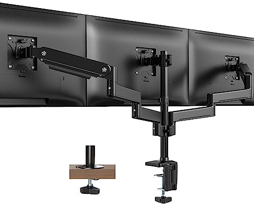 PUTORSEN Monitorhalterung für 3 Monitore - Premium Aluminium Monitore Halterung für Bildschirme 17 – 27 Zoll mit VESA 75/100, Neigbar Schwenkbar Drehbar Höhenverstellbar Monitor Arm