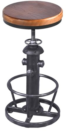 Topower Tabouret de bar industriel antique avec fond rond réglable en hauteur pour café, rétro vintage élégant design de tuyau d'eau pour pub, cuisine, bar (Argent, dessus en bois)
