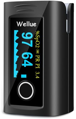 Wellue Fingertip Pulse Oximeter, Blood Oxygen Saturation Monitor with Batteries, Carry Bag & Lanyard for Wellness Use