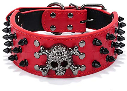 ETOPARS Collare per Cani con Teschio Rivetto, Collares di Cane Regolabile, Collare per Cani in Ecopelle con Rivetti a Punta, Collo per Cani di Taglia Media e Grande