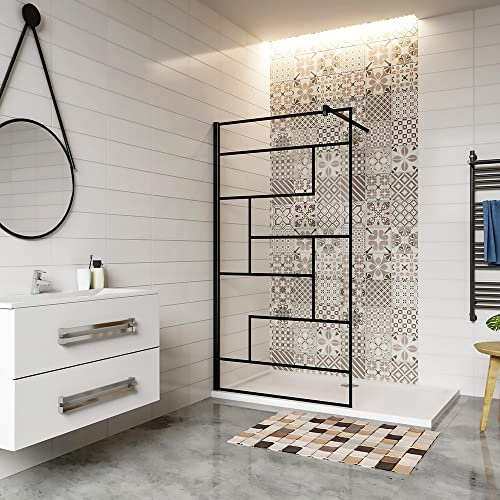 AICA paroi de douche 120x200cm paroi de douche à l'italienne en 8mm verre anticalcaire style moderne avec une barre de fixation noire carrée en 90cm