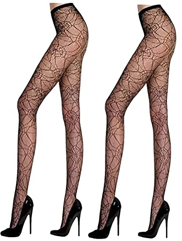 GizellMG Femme Collants d'Araignée 2pcs Collant de Sorcière Chaussettes Cuisse de Bas Résille pour Soirée Halloween Noir Taille Unique