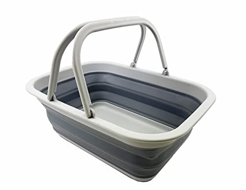 SAMMART 9,2 l zusammenklappbare Wanne mit Griff – tragbarer Picknickkorb für den Außenbereich – Faltbare Einkaufstasche – platzsparender Aufbewahrungsbehälter (Grau/Dunkelgrau)