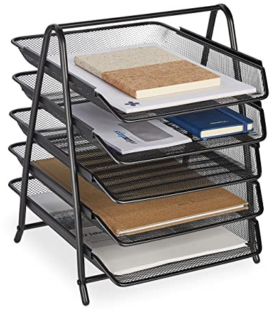 Relaxdays Range-Documents, 5 Niveaux, Porte-Lettres, Aspect Maille, HxLxP : 37,5 x 30 x 35,5 cm, Organiseur, Noir