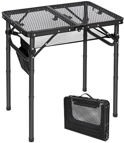REDCAMP 2ft Folding Camping Table for Outside, Lightweight Aluminum Portable Folding Table for Cooking BBQ,Metal Grill BBQ Table Easy to Assemble with Adjustable Heights Legs,Black 60cm x 40cm