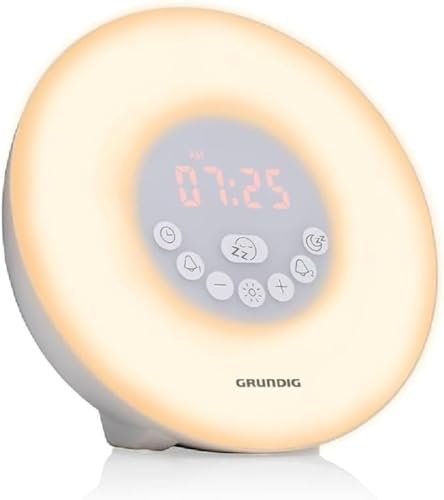 Grundig Sveglia con Luce Diurna - Radio Sveglia - Altoparlante Bluetooth - AUX e USB - Suoni Naturali - Bianco