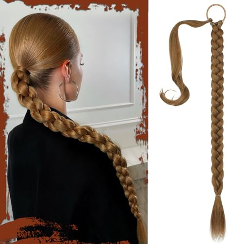 Sofeiyan Extensión de Coleta Trenzada con Coletero 76cm Extensiones de Pelo Largo Liso Trenza Coleta Postizos de pelo Sintéticos Naturales para Mujer