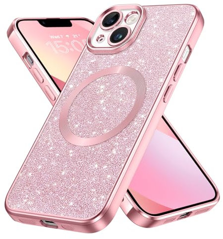GaoBao für iPhone 13 Hülle Glitzer, Handyhülle iPhone 13 Glitzer für MagSafe, Keine Vergilbung, Kratzfeste, Dünn Weiches TPU Stoßfeste Ganzkörperschutz Bling Hülle für 6,1 Zoll Case, Rosa