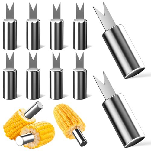 10 pinchos de maíz en la mazorca, soportes de maíz en la mazorca, maíz en la mazorca, maíz en la mazorca de acero inoxidable, soportes para mazorcas de maíz, pinchos de tenedor de barbacoa, tenedores