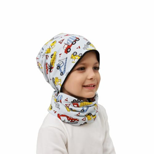 MAKFORT Kinder Beanie Mütze Schal Schlauchschal Set Baumwoll Loop Schal Junge Und Mädche Winter