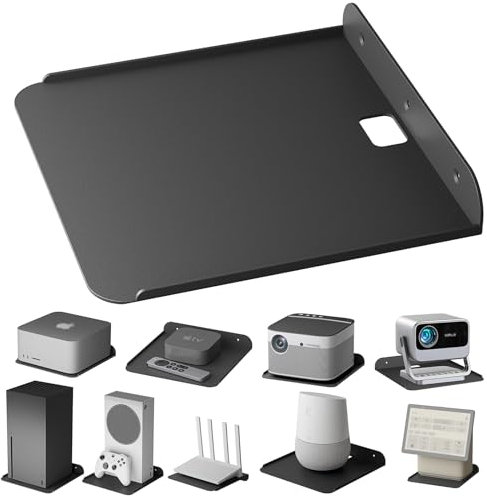 sciuU Universal Wall Mount Tray - Stainless Steel Shelf for Router, Mini PC, TV Box, Smart Speaker, Xbox Series X/S, Projector - 20 * 20cm - Heavy Duty 15kg Load Metal Holder Stand Bracket
