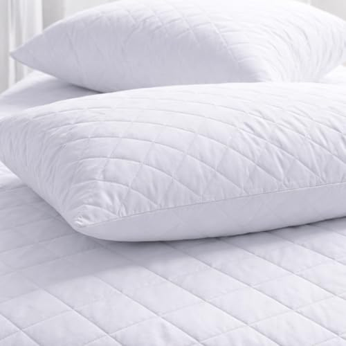 PRIME LINENS Paquete de 2 protectores de almohada acolchados con cierre de sobre, protector de almohada ultrasuave con patrón de caja, funda de almohada de microfibra transpirable de 50 x 75 cm