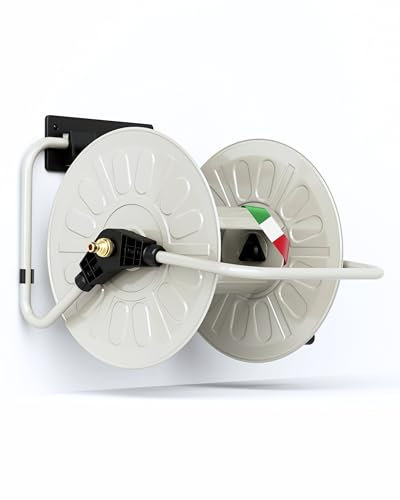 LIVLIG Enrouleur de tuyau, en métal, jusqu'à 50 m, tuyau d'arrosage, support de tuyau pour montage mural, pince