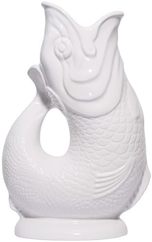 The Original Gluggle Jug - Glug Jug XL, 28cm 1.4L - Gug Glug Fish Shaped Jug - Decorative Glugging Water, Cocktail, Wine & Gin Pitcher, Decanter or Vase - Hand Made in Britain (White)