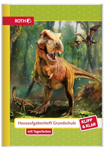 ROTH Klipp&klar grundskola uppgiftsbok med dagliga färger, A5, 1 vecka 2 sidor, T-Rex World