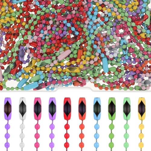 100 Stück Kugelkette,10cm Edelstahl Perlen Rollenkette,Bunte Metallkugelkette,Metall Hängekette mit Verbindern,Kugelketten-Schlüsselanhänger,Kette für Tags Anhänger Schmuckzubehör Hängende Ornamente