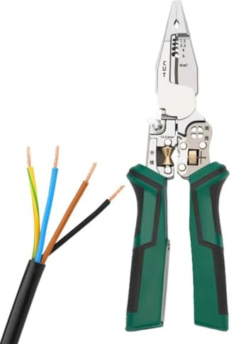 Fangxuee Outil de Coupe- 10 en 1 Pince à Dénuder les Câbles Électriques Testeur de Tension Ciseaux avec Fonction de Mesure de L'Électricité