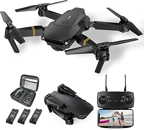 Drones con Camara 1080P Adultos, Dron para Adultos/Niños 1080P Quadcopter RC Drones Plegable, Aterriza con Un Clic, 3D Flip. Regalos para Niñas/Niños, 3 Baterías