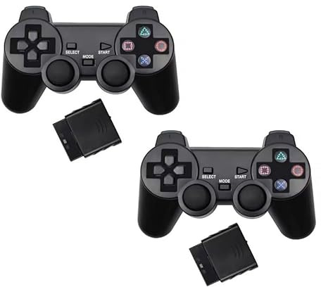 DARLINGTON & Sohns 2er Set Wireless Controller für PlayStation 2 Kabelloses Dual Shock Gamepad Vibration Kompatibel mit PS2 PS1 Konsole Kabellos