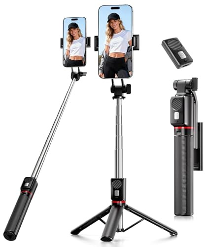 Trepied Smartphone et Perche à Selfie, 130cm Trépied Téléphone Portable avec Télécommande sans Fil, Compatible avec iPhone et Android