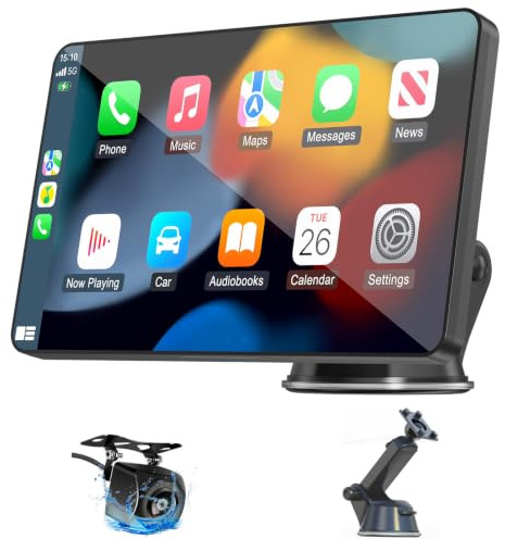 7 Pantalla Carplay Coche Sin Instalación para A-pple Car Play y Android Auto, Pantalla Táctil para Coche con Cámara Trasera, Bluetooth, Mirror Link, Navegación GPS, Asistencia de Voz, FM, AUX
