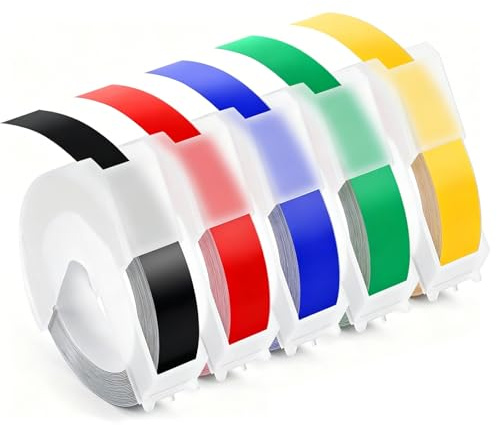 9mm Compatible 3D Label Tape Black Embossing Tape, Embossing Lable Maker Refill Compatible with Dymo Omega Junior Label Maker Tape Pink, Yellow Red Lake Green Dark Blue
