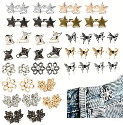 Sukizifa 30 Piezas para Ajustar el cinturón del pantalón, Clips y Botones metálicos Ajustables para Jeans, Pantalones, Faldas y Vestidos, Reutilizables sin Coser
