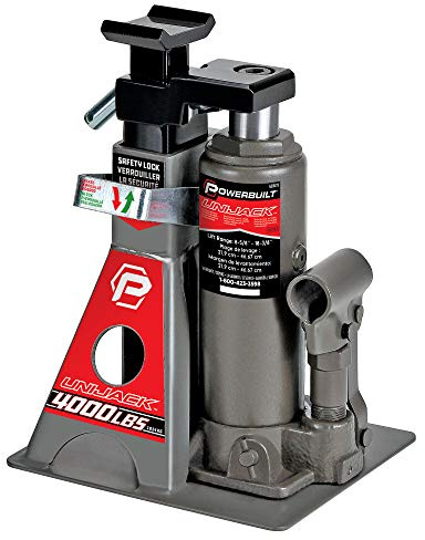 Powerbuilt 2 Ton UniJack Combination Hydraulic Bottle Jack / Jackstand in 1 Unit, Compact, Portable, Wide Base, for Unibody Sedans, CUVs, SUVs, Cars, - 620470