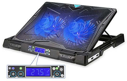 TECKNET Laptop Cooling Pad for 12-17.3-USB Powered Cooling Stand with Dual Quiet Fans,Adjustable Height,LED Temperature&Fan Speed Display,Fits Gaming Laptops (Black)