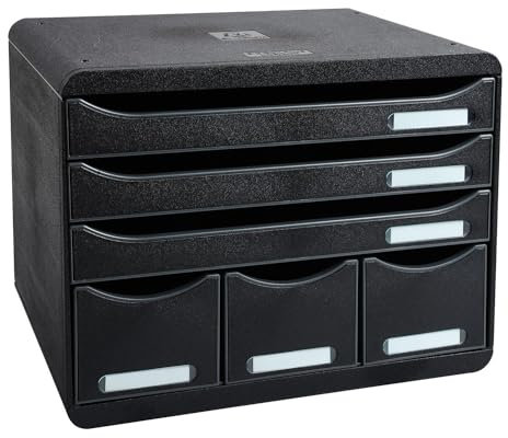 Exacompta 306714D Ablagebox Glossy Querformat mit 6 Schubladen für DIN A+ Dokumente. Belastbare Schubladenbox mit hoher Kapazität für mehr Platz auf dem Schreibtisch Store Box Blauer Engel Schwarz