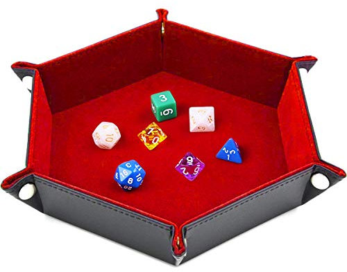 SIQUK Würfelteller, Klapp Hexagon PU Leder und Burgund SAMT Würfelbretter für Dungeons and Dragons RPG Würfel Gaming D & D und Andere Tischspiele