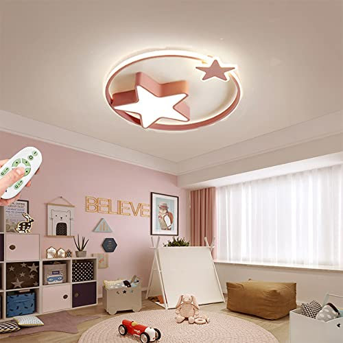 HYKISS Deckenleuchte LED Moderne Kinderlampe Kinderzimmer Jungen Mädchen Deckenlampe Sternenhimmel Lampe Dimmbar Mit Fernbedienung Interior Schlafzimmer Lichter Wohnzimmer Pendellampe,Rosa,55cm36W