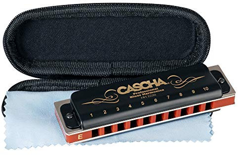 CASCHA Mundharmonika E-Dur Anfänger u. Fortgeschrittene I Hochwertige 10-Loch diatonische Harmonika hervorragender Klang I Perfekte Aufbewahrung u. Pflege mit Blues Harmonika Softcase u. Putztuch