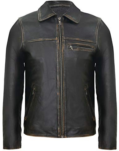 Infinity Leather Chaqueta Harrington para Hombre de Cuero Negro Envejecido de Piel de Vaca Estilo Vintage Motociclista