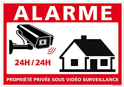 Signalétique.biz France - Panneau Alarme Propriété Privée sous Vidéo Surveillance 24h/24. G1650. Caméra Surveillance -150X105 mm - Adhésif