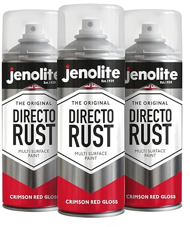 JENOLITE Directorust Glänzende Sprühfarbe | CRIMSON ROT | 3x400ml | Spraydosen Sprühfarbe DIY | Mehrere Oberflächen Glanzfarbe: Holz, Metall, Kunststoff, Keramik, verrostete Oberflächen | RAL3027