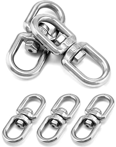 QWORK® 5 Pcs M6 Anneau Pivotant à Double Extrémité Pivotant à 360°, Crochets Pivotants en Acier Inoxydable 304 pour Chaise Suspendue, Grill Pivotant, Sac de Sable, 6mm 150kg