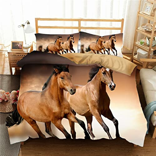 NDXRWDZR Copripiumino Singolo Bambino 135x200 cm Cavallo Giallo Set de Biancheria da Letto con Cerniera Nascosta 110gsm Microfibra de Morbido Traspirante Set Copripiumini e 2 Federe 50x80 cm