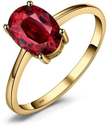 JewelryPalace Class Natural Gemstone Garnet Peridot Amethyst Citrine Blue Topaz Birthstone Solitaire Engagement Rings for Women, Anniversary 14K Gold Plated 925 Sterling Silver Promise Rings for Her