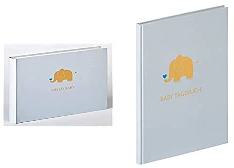 walther design Babyalbum UK-148-L Baby Animal, Blau, 25x28 cm + Tagebuch TB-148-L Baby Animal, Blau, 20x28 cm