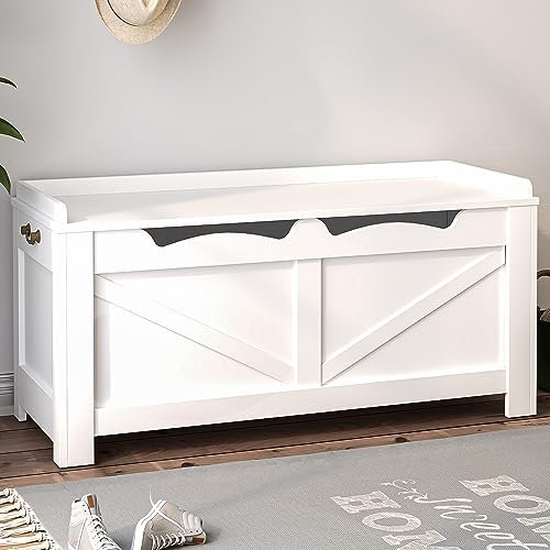 Hzuaneri Banco Almacenaje 100 cm, Banco Zapatero de Entrada, Puff Almacenaje, fácil de Montar, Buena Capacidad, para Entrada de Asiento, para Pasillo, Dormitorio, salón, Blanco SB04503X