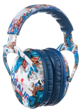 PROTEAR Kids Ear Protection Safety Ear Muffs, NRR 25dB Noise Reduction Children Earmuffs, Hearing Protectors for Sleeping, Studying, Airplane, Concerts, Fireworks-Dinosaur with Blue Band