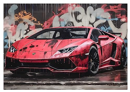 Fototapete Kinderzimmer Junge Auto Sportwagen 3D Effekt Gaming Graffiti - inkl. Kleister - für Kinder Jungs Vlies Tapete Wandtapete Vliestapete Motivtapeten Montagefertig (416x254 cm)