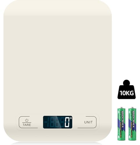 Bilancia da cucina digitale, 10 kg, con display LCD e funzione tara, bilancia da cucina per cuocere e cucinare, misurare ingredienti, esattamente 1 g – (bianco)