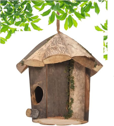 Loopunk Nido para pájaros de madera, natural, casa para pájaros de madera, nido para pájaros para jardín, exterior, patio, nido decorativo