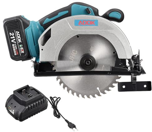 belupai Sega circolare senza fili da 21 V, sega circolare professionale senza fili, angolo e profondità regolabili, include batteria al litio da 3,0 Ah e caricabatterie