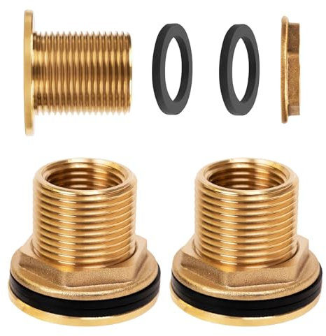 2 Pcs Raccord Citerne Eau de Pluie, Douille de Seau à Pluie en Laiton, Passage Universel pour Citerne de Pluie pour Barils d'eau (Extérieur 3/4 Intérieur 1/2)